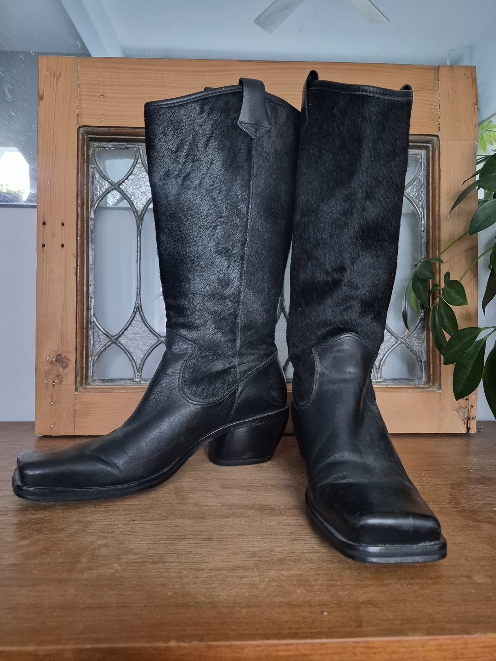 Black Leather & Hair-On Cowboy Boots